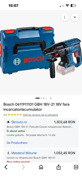 Rotopercutor Bosch gbh 18V-21 cu 2 ac de 5 ah si inc-Sigilat