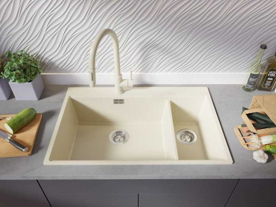 БЕжава кухненска гранитна мивка Осло 80 Duo Top 780x500 мм