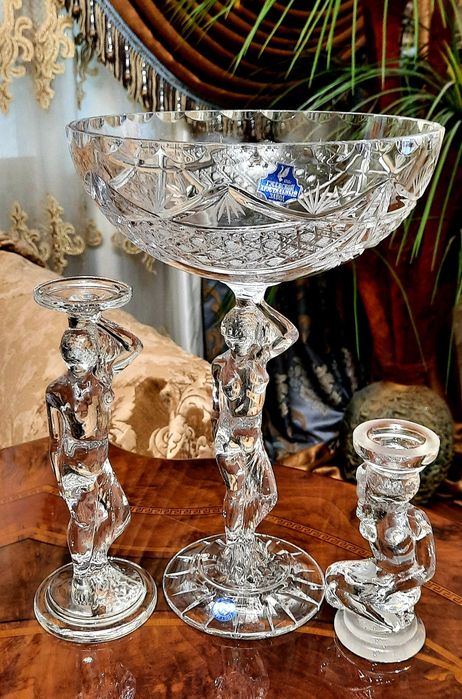 Хрусталь. Подсвечники. Большая ваза для фруктов.