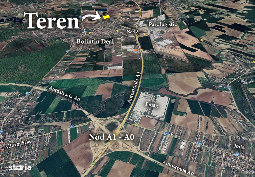 Teren intravilan construibil Bolintin Deal 5000 mp – dublă deschidere