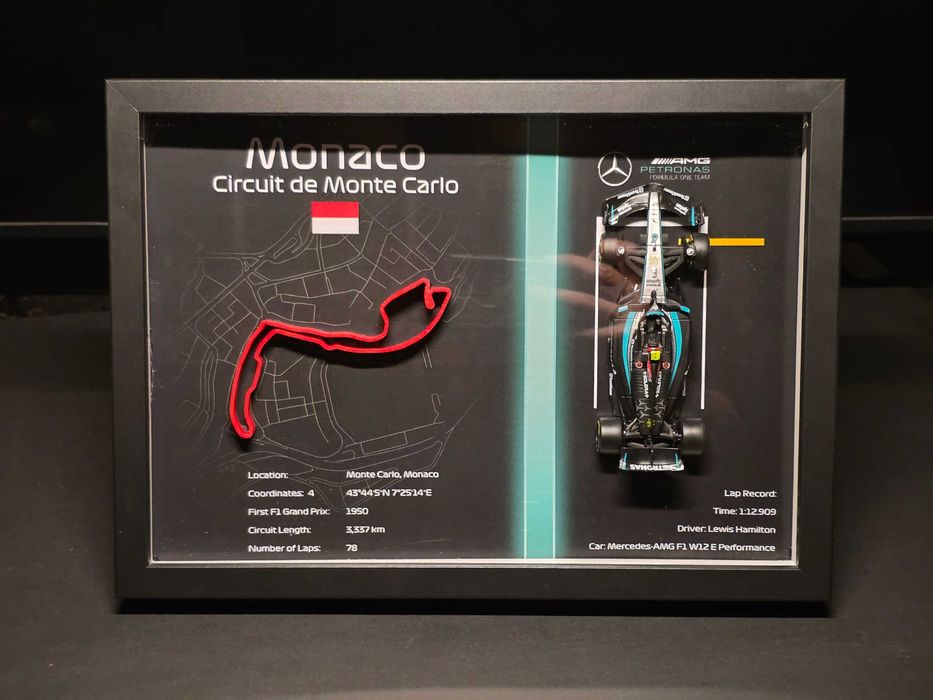 Tablou F1 Circuit Monaco – Lewis Hamilton – Print 3D – 31x21 cm