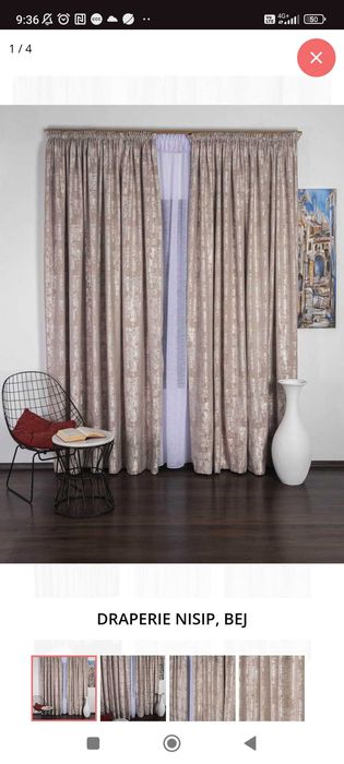 Vând urgent 4 buc draperie bej nisip 140×243 înălțime, gata incretita