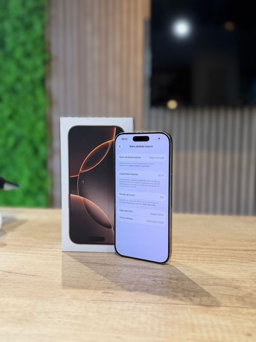 **ATSGSM.RO**iPhone 16 Pro 128Gb DESERT/Baterie93%/Fact+Gar 12 luni