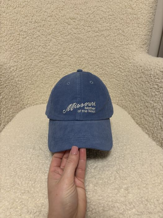 Шапка с козирка син/зелен джинс