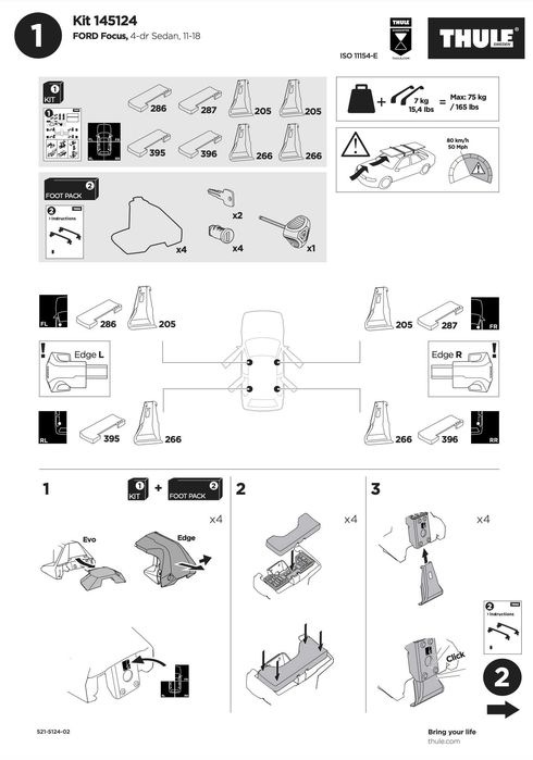 Kit Thule 145124 Ford Focus III Saloon(cu plafon normal) (2011 – 2018)