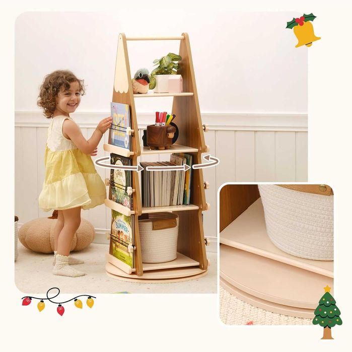 OOOK въртяща се на 360° кула за книги с 4 нива, тип "коледна елха"