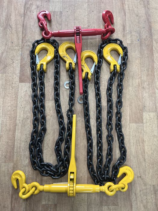 Цепь, талрепы, ремни стяжые.