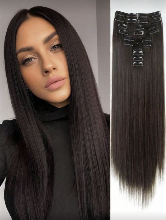 Extensii de păr cu clips - Culoare maro - 24 inci - Set 12