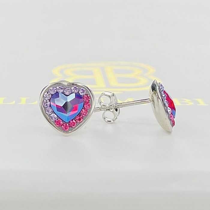 Дамски Сребърни Обеци със Сърца Сваровски/Swarovski