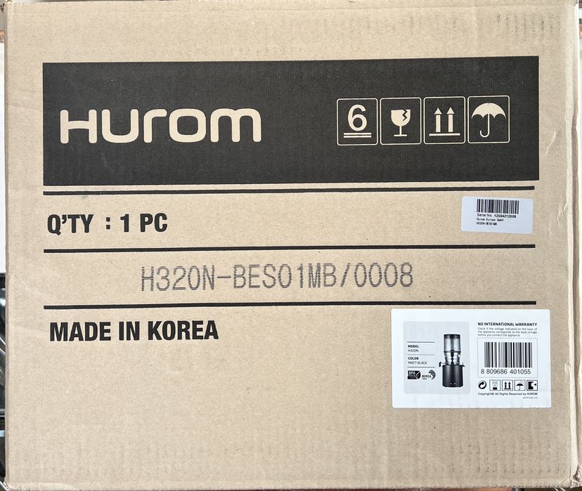 Storcator de fructe si legume H320N, Hurom, 150 W, 1 L, Negru mat