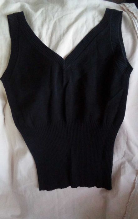 top / vesta, tricotat, Stefanel, nou, XS, bleumarin /gri inchis