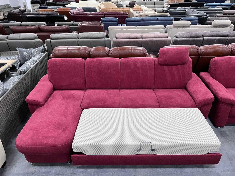 ПРОМОЦИЯ! Червен диван от плат с лежанка ф-я сън,фотьойл, табуретка