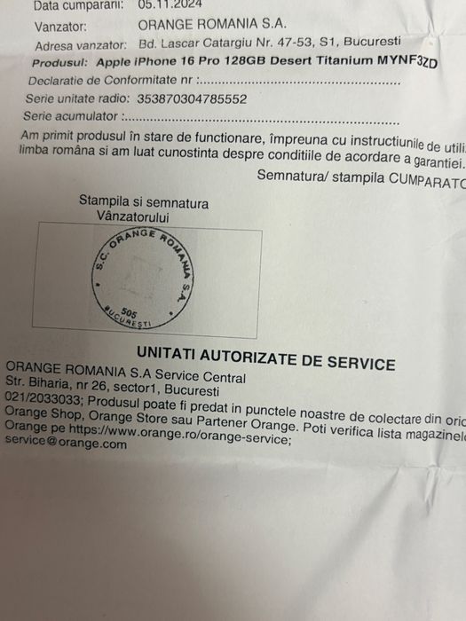 Iphone 16 PRO desert titanium ca nou factura/garantie 12 luni Orange R