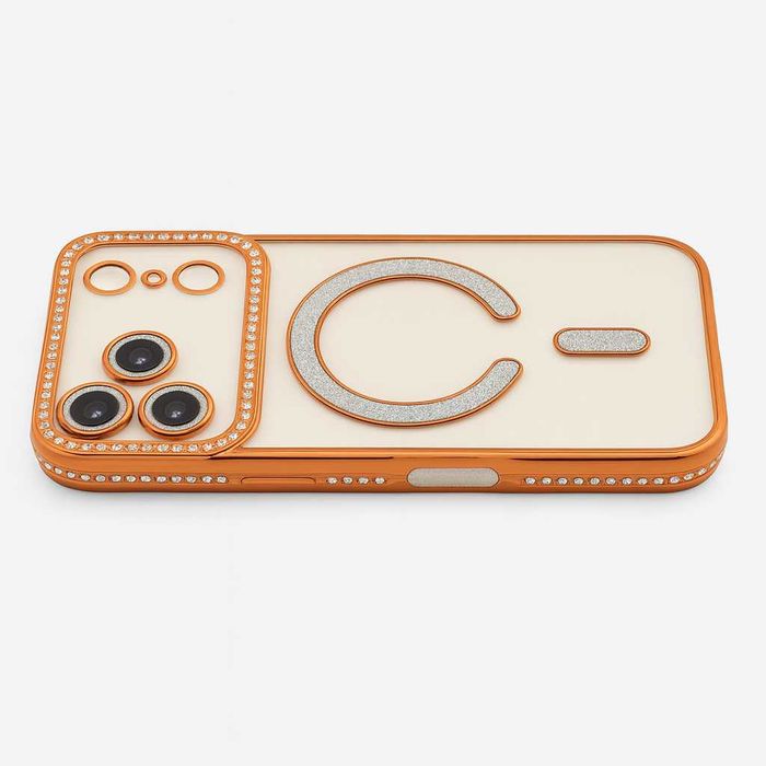 MagSafe калъф за iPhone 17 Pro Max – оранжев с кристали