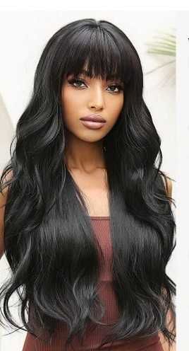 Par lungă ondulată, păr sintetic  ,pentru femei culoare negru 70 cm