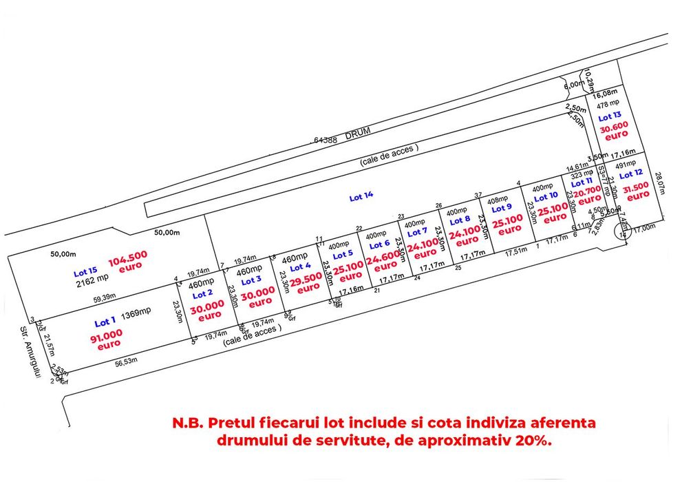 Teren Balotești, Str. Amurgului, lot 400 mp, 460 mp, 500 mp, 1.397 mp