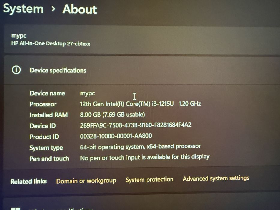 Calculator HP 27 inch All in one desktop i3-1215U