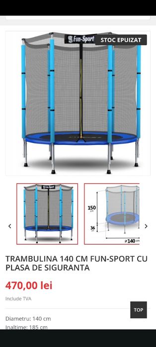 Trambulina 140 cm Fun-Sport cu plasa de siguranta