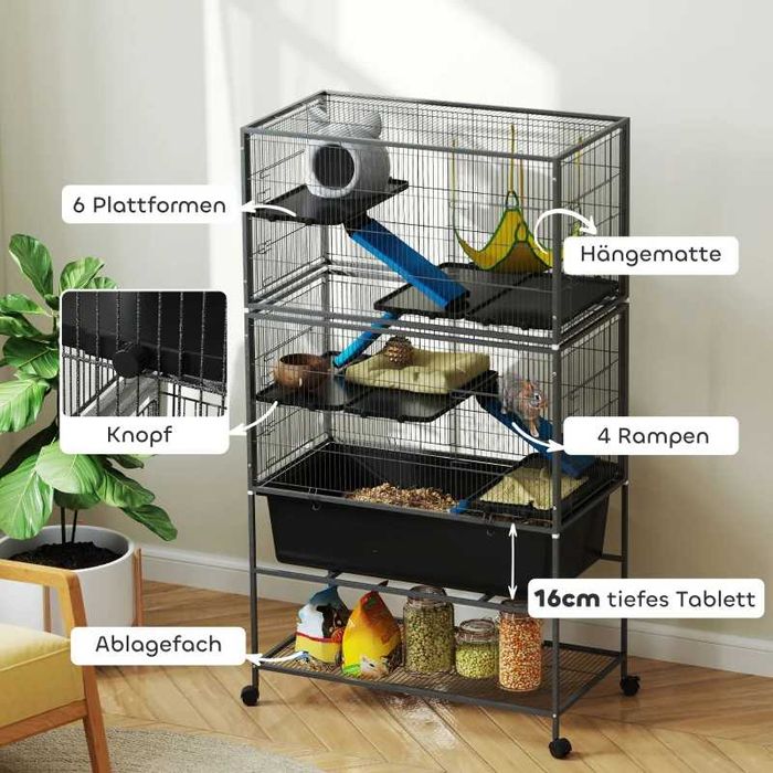 PawHut Клетка за малки животни, с 5 нива, 88 x 48 x 150,5 см