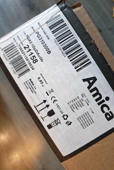 Amica PG310300B Вграден котлон, 2 позиции, газов, черен