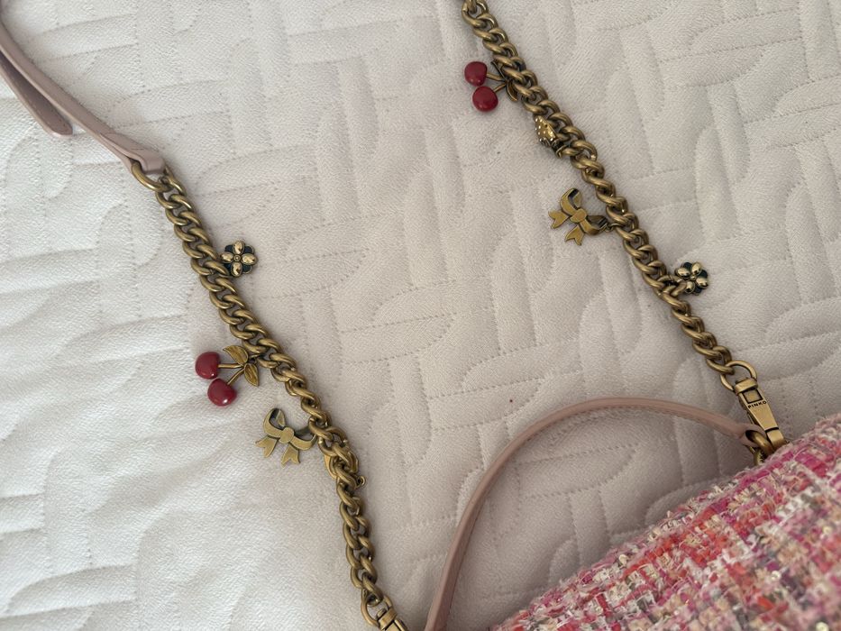 Дамска чанта Pinko – туид, розова, оригинал