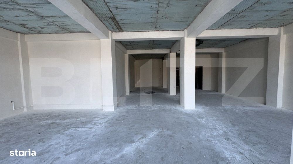 Spatiu comercial parter bloc nou, 109 mp open space, vitrina, terasa,