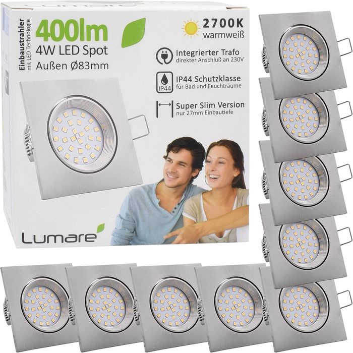 Промо! LED лунички + тяло за вграждане, драскана стомана, 220V, 2700K
