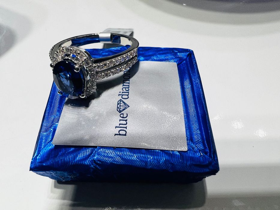 Inel Logodna Aur Alb 14K CU DIAMANTE SI SAFIR