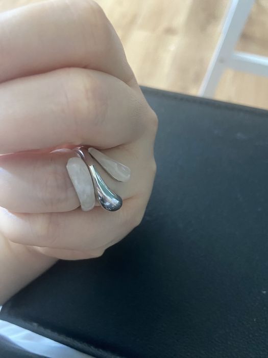 Сребърни пръстен и обеци с ествествен камък - розов кварц/лунен камък