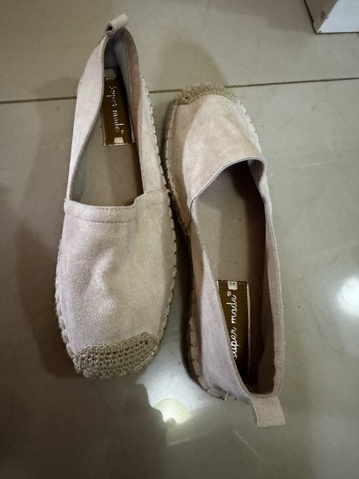 Mocasini / Espadrile bej piele intoarsa subtire