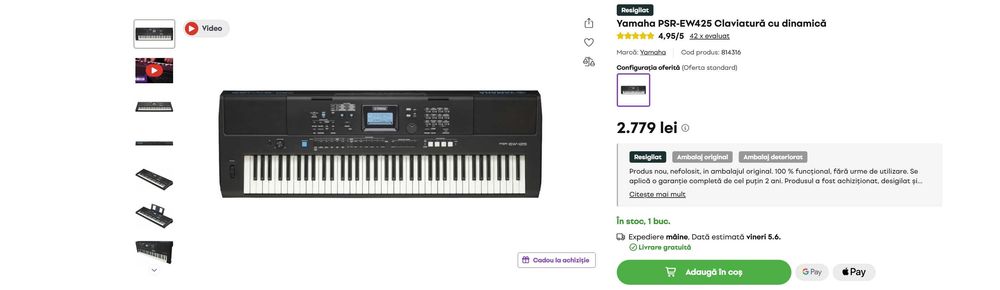Yamaha PSR-EW425 cu 76 Key si Stativ Millenium KS-3000 B NOI