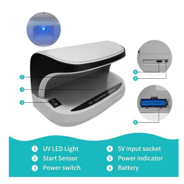 Детектор за фалшиви банкноти с UV LED светлина и акумулаторна батерия