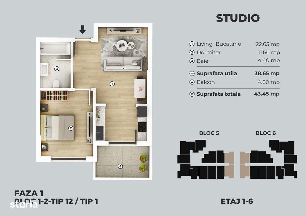 Apartament 2 camere (tip studio) - Metrou Berceni