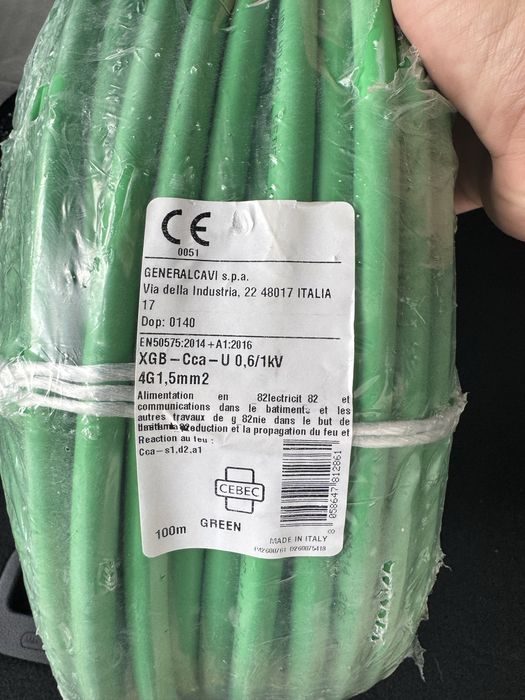 Rolă 100m Cablu Cupru XGB 4G1.5 mm² fără halogeni (Cca-s1,d2,a1