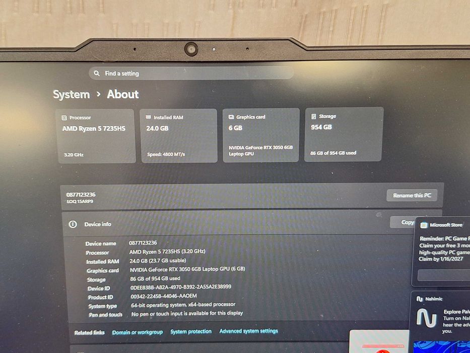 Лаптоп Lenovo LOQ 15arp9