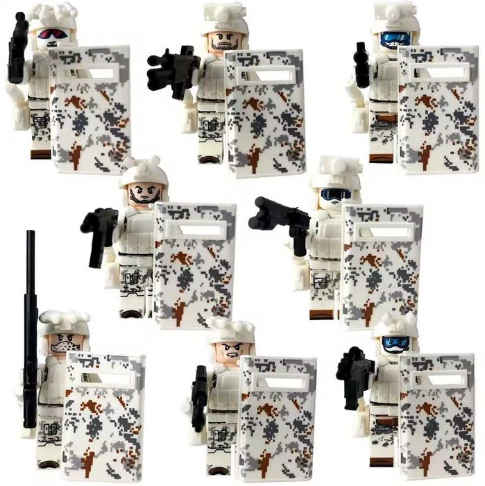 Set 8 Minifigurine tip Lego SWAT cu Scuturi si Camuflaj (4 modele)