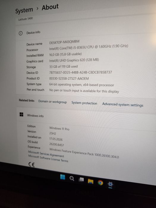 Laptop Dell Latitude 5400, i5 vPro, 16Gb RAM, SSD M2