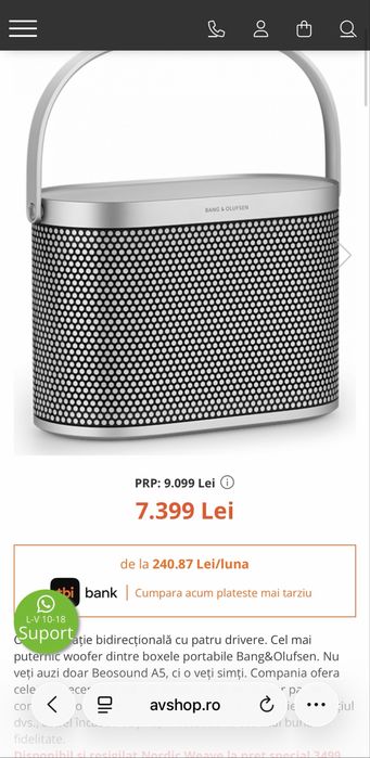 Boxa activa Bang & Olufsen Beosound A5 boxa bang olufsen A5 spaced grey