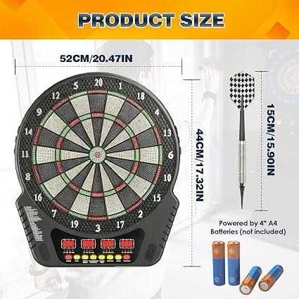 Dartboard electronic – Joc electronic de darts cu vârf de plastic, 4 ecrane LCD, 27 de moduri de joc
