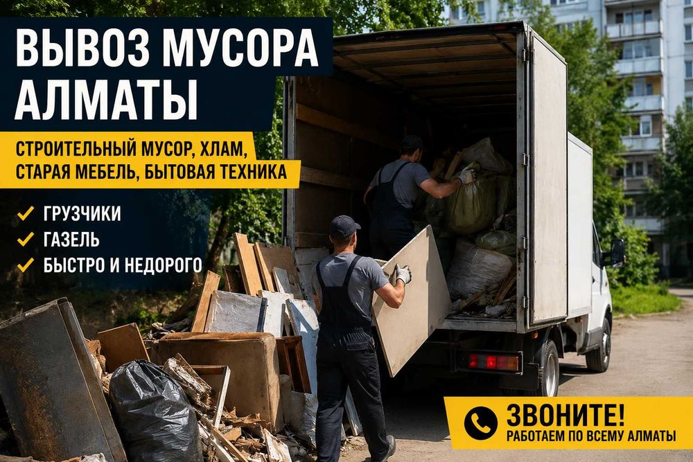 Вывоз мусора после ремонта Алматы, строительный мусор, грузчики