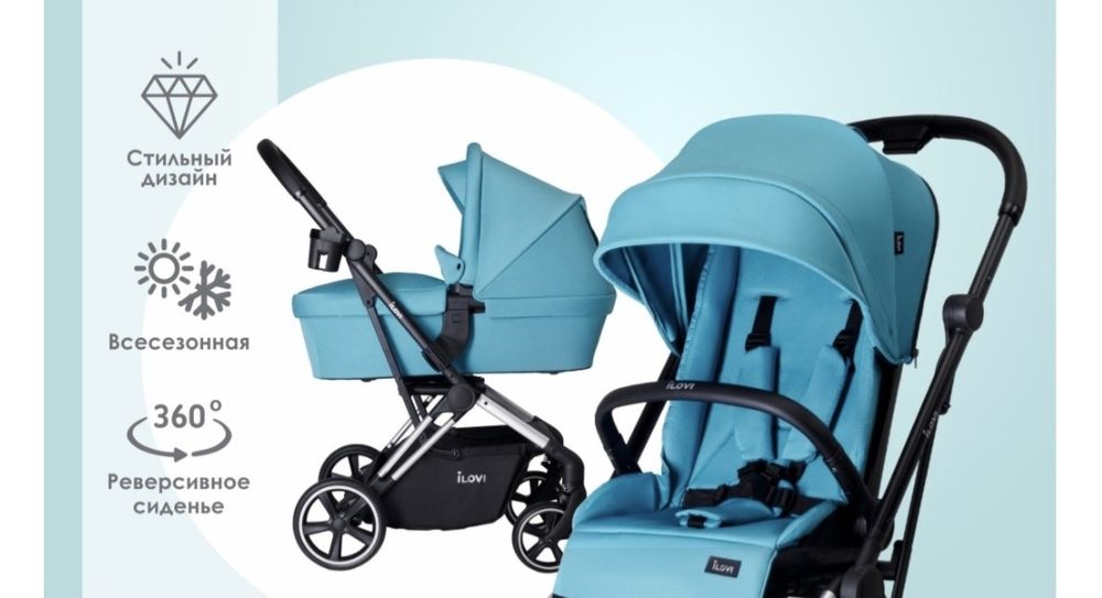 Коляска бирюзовая детская
