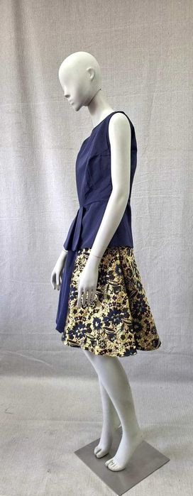Rochie de Ocazie/Cocktail Elegantă Albastru Marin și Brocart Auriu