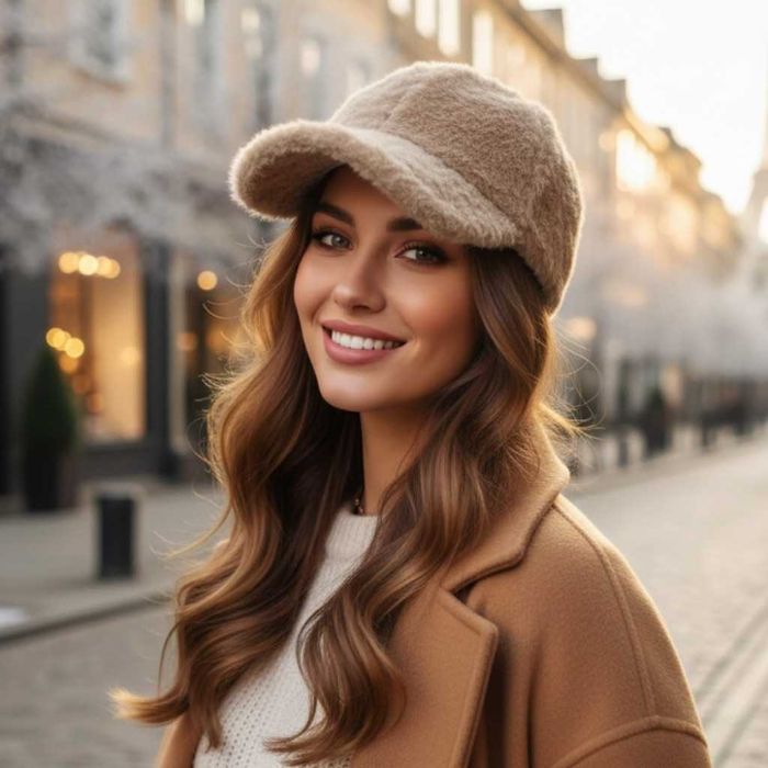 Топла дамска шапка с козирка - пухкав зимен комфорт