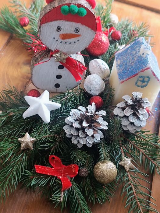 Decorațiune Crăciun, Lemn natural, om de zăpadă