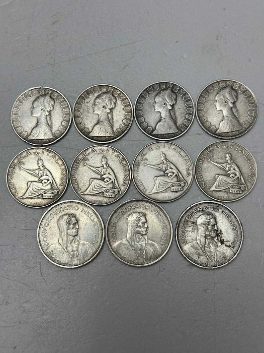 LOT 11 MONEDE ARGINT 835 - 500 Lire Italia + 5 Fr. Elvetia - 132.5g !
