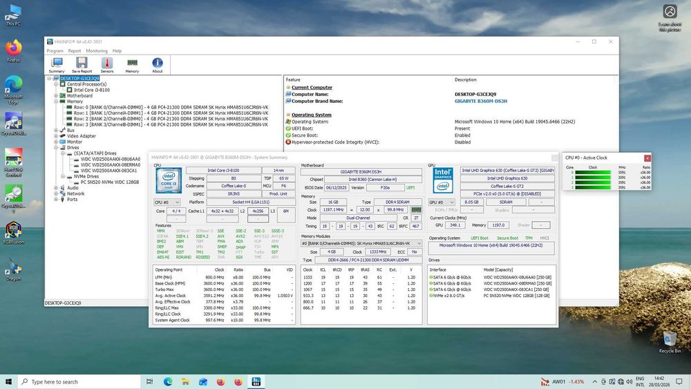 Unitate PC/ kit i3 gen8, 16GB, SSD+HDD