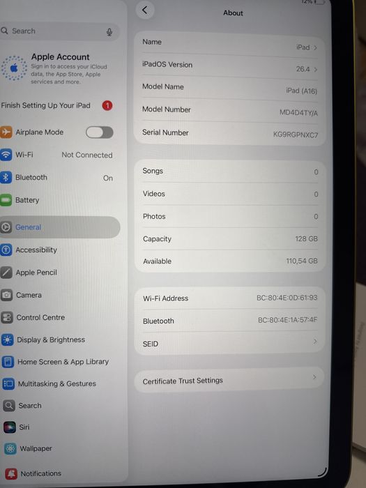 Ipad  A16 128Gb Wi-fi Ca Noua Full Box 10 cicluri incarcate
