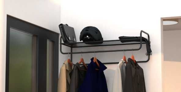 Etajera Spaceo cu bara pentru umerase, neagra