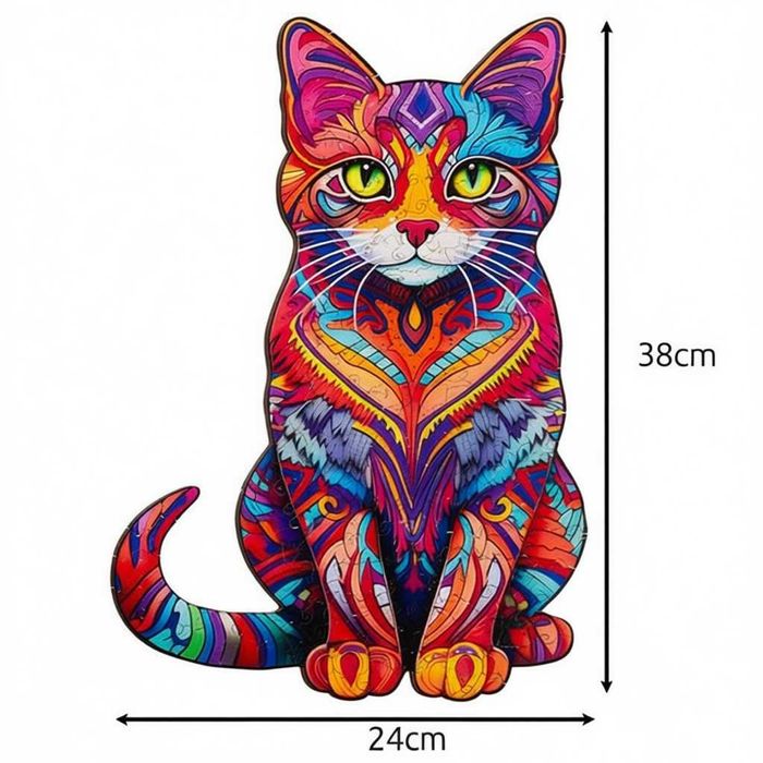 Puzzle din lemn pisica 130 piese colorate pentru adulti copii 38x24cm