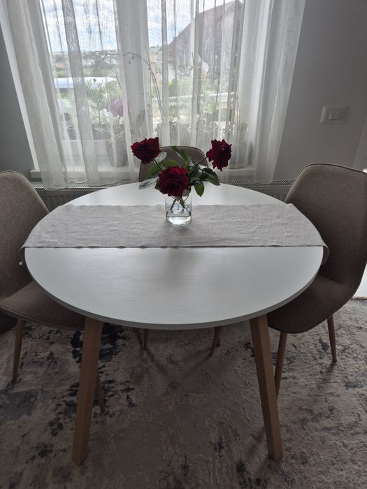 Masa extensibila RUBEN, casmir/stejar, PAL, 102/142x102x73 cm plus 3 scaune Jysk